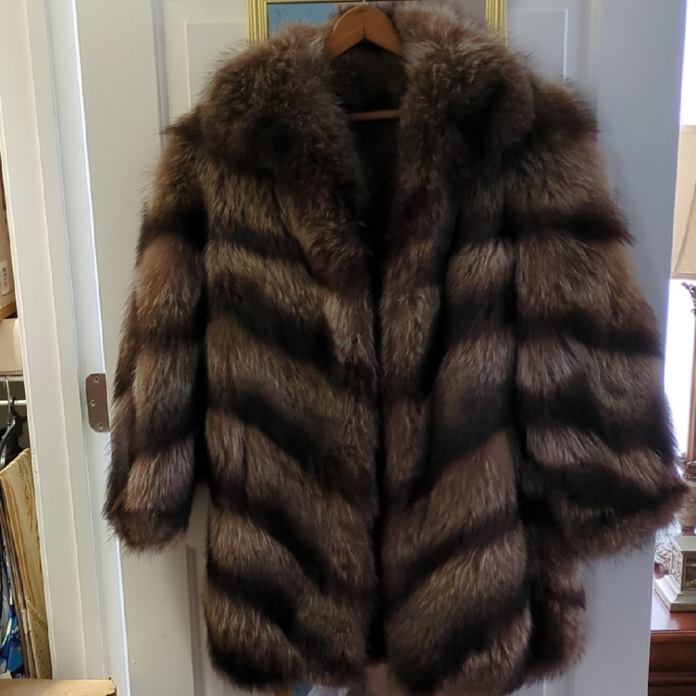 Elegant Striped racoon Brown Teddy Jacket